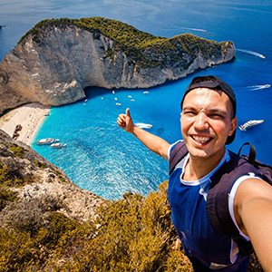 Selfie at cliff in greece