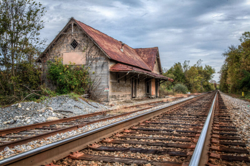 An old abandoned railroad track in rural Texas.